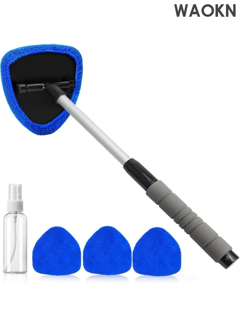 WAOKN Windshield Cleaner Tool , Car Interior Window Detailing Cleaning Kit , with Extendable Handle and 4 Easy-to-Install Reusable Microfiber Pads , Auto Glass Wiper Brush Kit for Car&Home , Comes with a 100ML bottle , Blue . - Image 1